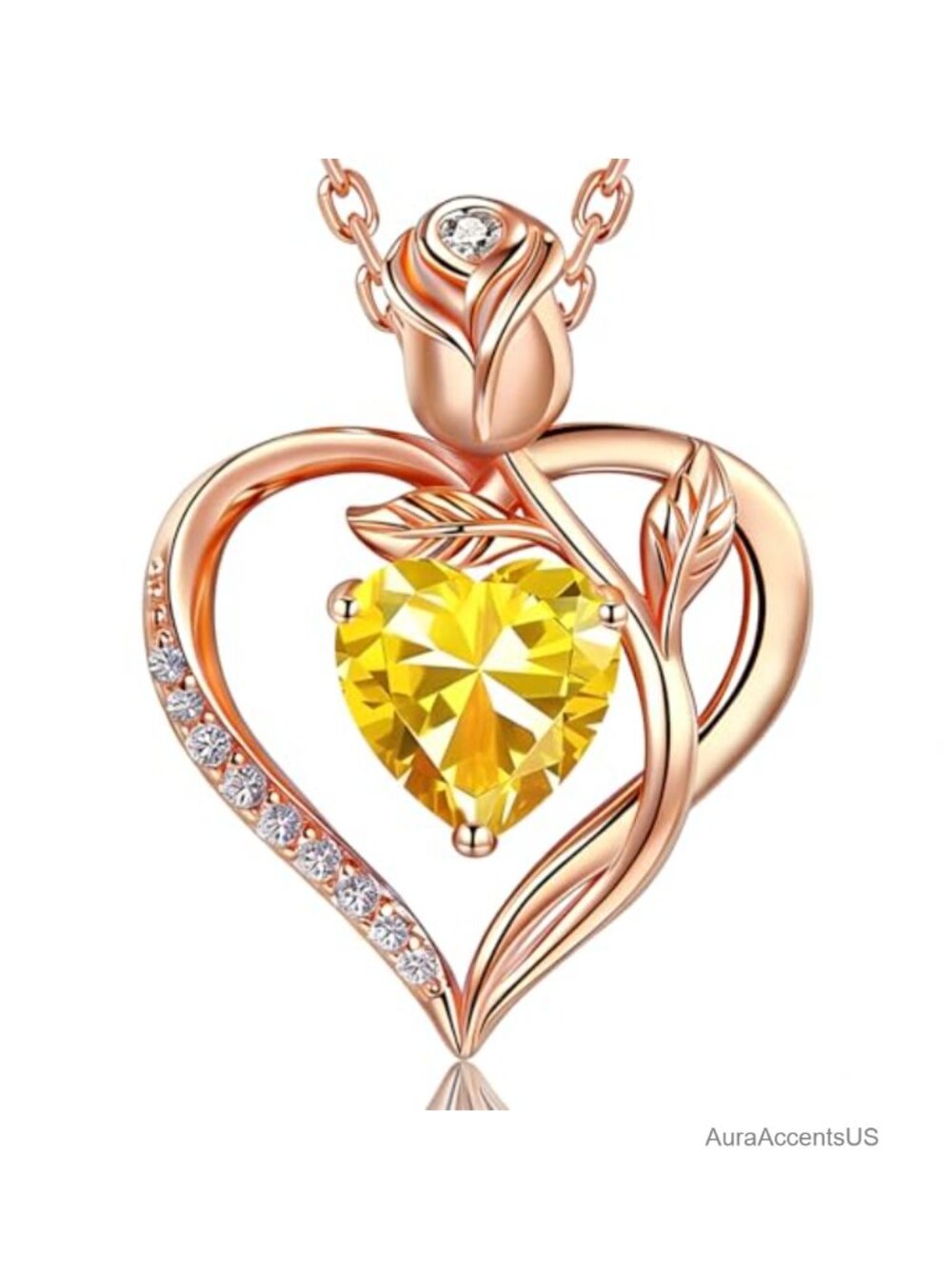 Heart Birthstone Pendant Necklace 18K Rose Gold over Sterling Silver